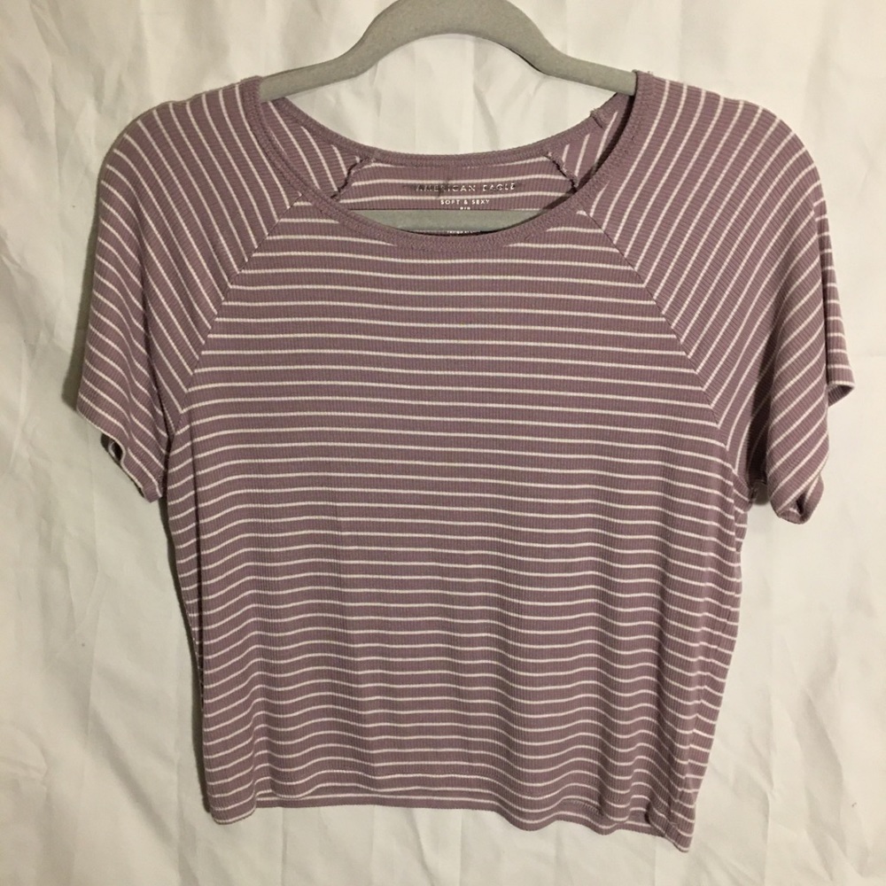 American Eagle Rib Soft & Sexy Short Sleeve Top.           Mauve & wh stripe